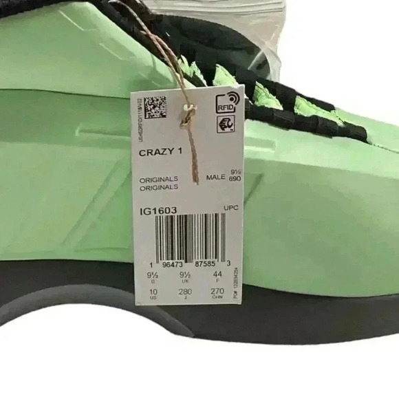 Adidas Crazy 1 Mens 10 Green Silver Black Orange Basketball Shoes Kobe Retro